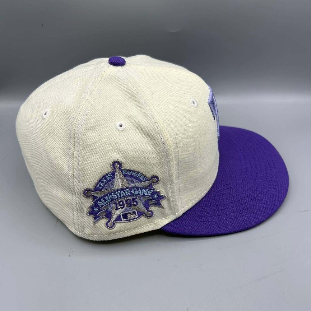 Texas Rangers Hat Men 7 3/8 White Purple 59Fifty New Era MLB Fitted Cap